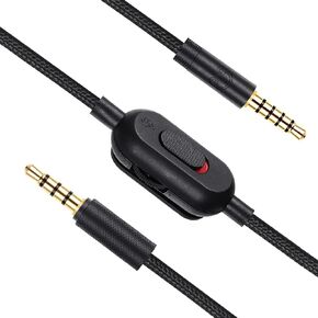 3.5mm(1/8") G Pro X Cord Gaming Headset Cable Replacement for Logitech G Pro / G433 / G233, Nylon Braided Wire with Inline Mute Switch and Volume Controller, 2M 6ft Long (Red-Braided)