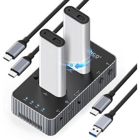 ORICO 40Gbps M.2 NVMe Hard Drive Docking Station with Offline Clone Dual-Bay NVMe Cloner with USB C Cable for Both (M Key, B+M Key) PCIE NGFF Dock, Compatible Size 22110 2280 2260 2242 2230-IT28N