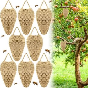 Qualirey 8 Pcs Crochet Wasp Nest Decoy Hanging Fake Wasp Nest Deterrent Outdoor Crochet Hornet Decoys for Patio Garden Yard Eaves Uses(5.1×7.9")