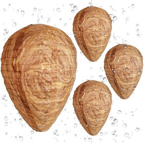 Wasp Nest Decoy, 4 Pack Hanging Fake Wasp Nest for Outdoor Wasps and Hornets, Waterproof Fabric Hornet Nest for Patio, Garden, Yard