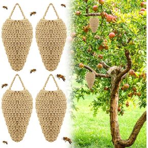 Qualirey 4 Pcs Crochet Wasp Nest Decoy Hanging Fake Wasp Nest Deterrent Outdoor Crochet Hornet Decoys for Patio Garden Yard Eaves Uses(5.1×7.9")