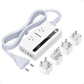 220V to 110V Voltage Converter, TESSAN Universal Travel Adapter with 4 USB Ports (2 USB C), 2 AC Sockets and EU/UK/AU/IT/in International Power Adaptor, Step Down Transformer Outlet Converters