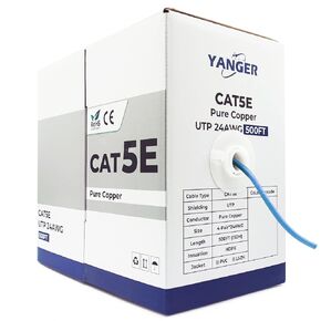 CAT5e Ethernet Cable 500ft - 24AWG 100% Pure Copper, POE++, UTP Network Cable, Pull Box, for Data Center/Office/Smart Home Devices, 4K/VR/Switches/Routers, CAT5 Upgrade, Bulk LAN Cable, Blue