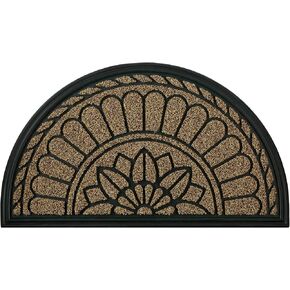 Mibao Half Round Door Mat, Non-Slip Welcome Entrance Way Mat, Durable Rubber Mats, Low-Profile Heavy Duty Doormat, Circle Mats for Garage, Patio, High Traffic Areas, 18" x 30", Yellow