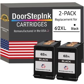DoorStepInk Remanufactured in The USA Ink Cartridge Replacements for HP 62XL 62 XL 2 Black C2P05 for HP Envy 5540 5541 5542 5646 7640 800 OfficeJet 200 250 5740 8045 5745