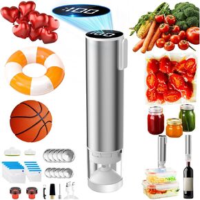 Vacuum Sealer for Food - Mason Jars Vacuum Sealer Machine with 10 Reusable Lids&10 Vacuum Bags - All-IN-1 Cordless Handheld Sealer 60kPa food saver for Sealing Meats Vegetables Fruits