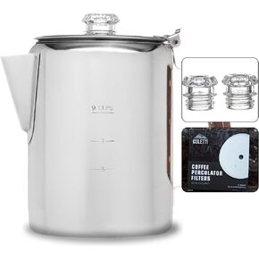 COLETTI Bozeman Coffee Pot Bundle | Coffee Percolator + 100 Filters + Replacement Glass Tops