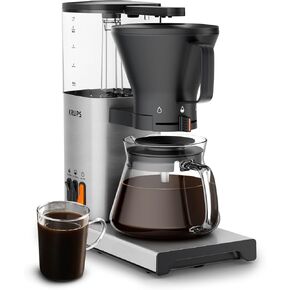 KRUPS Essential Brewer 8 Cup Drip Coffee Maker Machine SCA-Certified, Blooming Technology, Barista-Quality Precise Brewing, Stainless Steel Design and Aroma Tube, Easy to Clean Dishwasher Safe, Silver