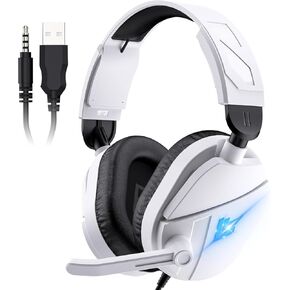 G63 Gaming Headsets for PC, Gaming Headphones with Noise Canceling Mic, PS5 PS4 Headset with Soft Memory Earmuffs, LED Light, Stereo Sound, 2m Wired Over Ear Headphones for Xbox One, Mac, Laptop, PC