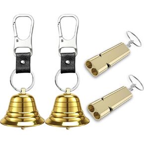 2PCS 2" Loud Bear Bell with Whistle Set for Hikers Solid Brass Emergency 3 in 1 Bear Bells for Hiking Outdoor Camping Bear Protection Products for Survival Biking Fishing Climbing Self Defense Gear