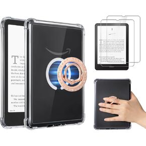 CoBak 3 in 1 Magnetic Clear Case with Ring Grip & PET Film for 7" Kindle Paperwhite 2024 (12th Gen) & Colorsoft, Compatible with iPhone MagSafe, for Belkin/Anker Wireless Charging Pads.