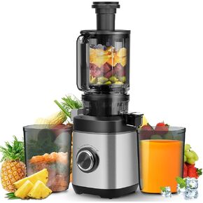 Juicer Machines, Cold Press Juicer for Whole Fruit and Vegetable, Masticating Juicers, High Juice Yield, Juice Extractor Machine, BPA Free (Silver)