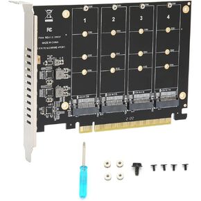 M.2 PCIE Adapter Card, 4 Port M.2 NVMe SSD to PCIE X16 M Key Hard Drive Converter Reader Expansion Card PC Internal Expansion Card Pcie Nvme Adapter (ph44)