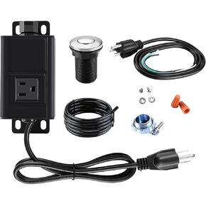 HK Bundle - 2 Items Garbage Disposal Air Switch Kit with Power Cord Kit, Sink Top Waste Disposer Stainless Steel On/Off Push 2.5" Button with Aluminum Alloy Power Module, Food Waste Disposals Replacem