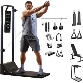 Gym Monster 2 Smart Home Gym & Adjustable Weight Bench & Gym Accessories Organizer & Smart PowerGrip & Skiing Handles Bundle