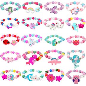 Wooden Bracelets for Girls Party favors Dress up Unicorn Mermaid Rainbow Heart Pendant Cute Friendship Stretchy Costume Jewelry Set Gift Play Party Favors (Unicorn)