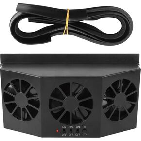 Portable Car Ventilator Fan, 5000Rpm Solar Powered Exhaust Fan Car Air Vent Fan with Three Fans, Quiet Ventilation Cooling Fan for Auto, Truck, Vehicle