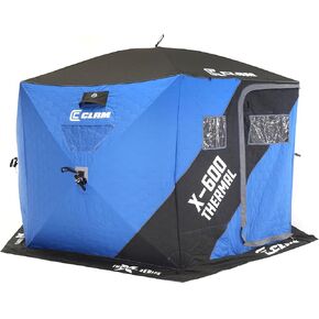 CLAM Portable Fishing Angler Thermal Hub Shelter Tent with Anchor Straps, Carrying Bag