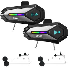 LUVIN Helmet Bluetooth Headset with RGB Light 300m Rider-to-Passenger Motorcycle Bluetooth Intercom Double Noise Cancellation Motorcycle Communication Systems with IP56 Waterproof 1000mAh HiFi Sound