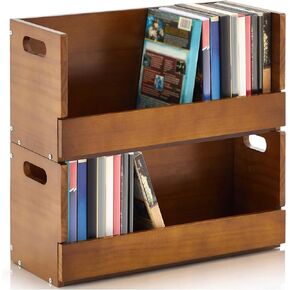 2 Pcs Wooden Dvd Storage Box Dvd Storage Holder Cassette Tape Display Stand with Carrying Handle, Dvd Rack,organizer Shelf for Movie Cases, Cd Organizer Can Store up to 26 Boxes