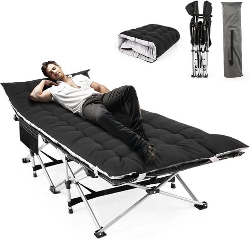 Homdox Camping cot Folding Outdoor Camping Travel Cot and Cot Pad - Quality Lightweight Portable Heavy Duty Adult & Kids Travel Cot Double Layer Oxford Camp Cots for Camp/Office/Home in Saudi Arabia