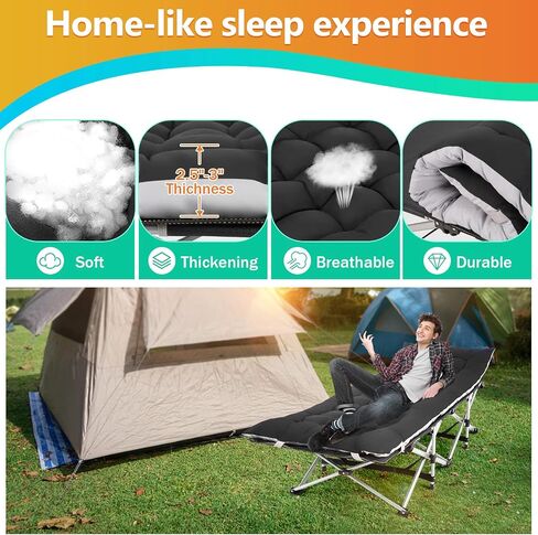 Homdox Camping cot Folding Outdoor Camping Travel Cot and Cot Pad - Quality Lightweight Portable Heavy Duty Adult & Kids Travel Cot Double Layer Oxford Camp Cots for Camp/Office/Home in Saudi Arabia