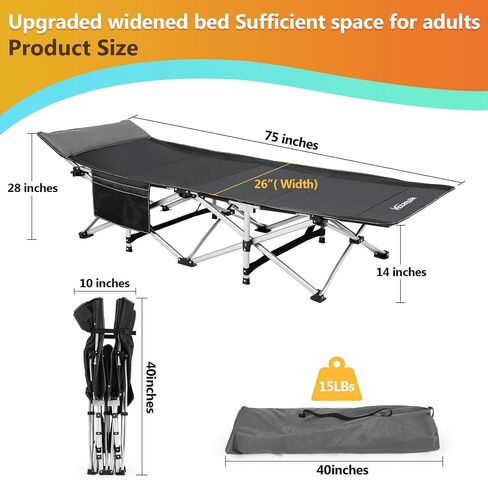 Homdox Camping cot Folding Outdoor Camping Travel Cot and Cot Pad - Quality Lightweight Portable Heavy Duty Adult & Kids Travel Cot Double Layer Oxford Camp Cots for Camp/Office/Home in Saudi Arabia