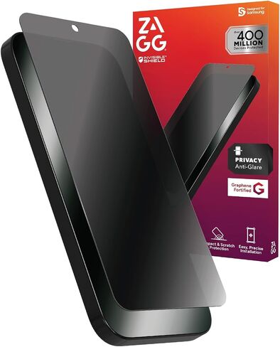 ZAGG Fusion Privacy Anti-Glare Samsung Galaxy S25 Screen Protector - Flexible Hybrid Polymer, Matte Finish, 2-Way Privacy Filter, Recycled Materials, InvisibleShield, Easy Application in Kuwait