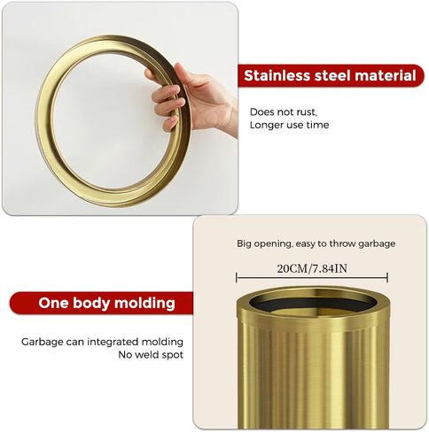 9L/2.4GAL metal bathroom trash can, open top garbage can,Stainless steel trash can without lid, small gold black wastebasket for bathroom, children's room,hotel, office (balck) in Kuwait