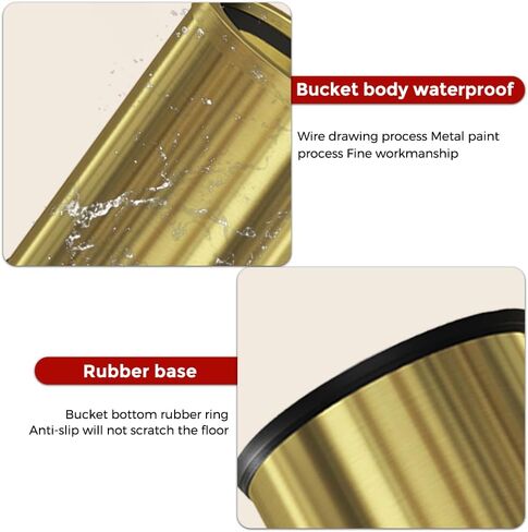 9L/2.4GAL metal bathroom trash can, open top garbage can,Stainless steel trash can without lid, small gold black wastebasket for bathroom, children's room,hotel, office (balck) in Kuwait