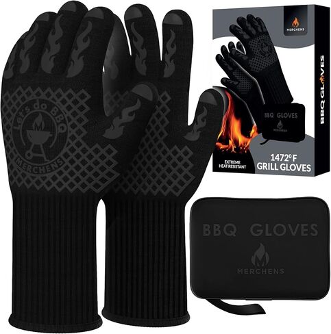 Pro-Series BBQ Gloves - Heat Resistant Grill, Grilling, and Oven Gloves for Culinary Experts - Extreme Fireproof Protection, Silicone Grip, Extra Long Mitts - Indoor & Outdoor - with Protective case in Saudi Arabia
