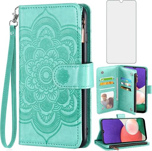 Asuwish Compatible with Samsung Galaxy A32 5G 2021 6.5 inch Wallet Case Tempered Glass Screen Protector Flip Card Holder Cell Phone Cover for Gaxaly M32 G5 Galaxies A 32 32A S32 SM-A326U A326U Blue in Saudi Arabia