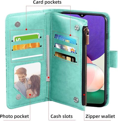Asuwish Compatible with Samsung Galaxy A32 5G 2021 6.5 inch Wallet Case Tempered Glass Screen Protector Flip Card Holder Cell Phone Cover for Gaxaly M32 G5 Galaxies A 32 32A S32 SM-A326U A326U Blue in Saudi Arabia