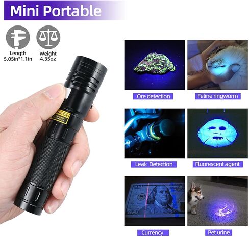 DARKBEAM UV Flashlight 395 nm Light Blacklight, Mini Powerful Woods Lamp USB-C Rechargeable, 3 LEDs 20W Ultraviolet Flashlights Pet Urine Detector for Mineral, Uranium Glass, Resin Curing in Saudi Arabia