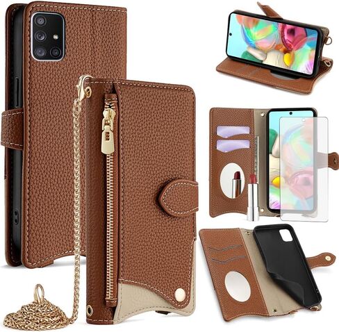 Asuwish Phone Case for Samsung Galaxy A71 5G Wallet Cover with Tempered Glass Screen Protector and Mirror PU Leather Flip Cover Card Holder Slot Stand Crossbody Strap Cell A 71 G5 71A S71 Girls Black in Saudi Arabia