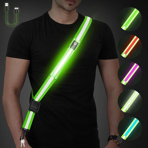LED Reflective Belt Sash - 5 Lights Colors & 3 Light Modes High Visibility Night Safety Belt, Rechargeable Light Up Running Gear Adjustable Vest Straps for Runners Walkers Men Women in Kuwait
