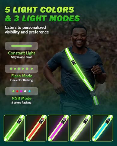 LED Reflective Belt Sash - 5 Lights Colors & 3 Light Modes High Visibility Night Safety Belt, Rechargeable Light Up Running Gear Adjustable Vest Straps for Runners Walkers Men Women in Kuwait