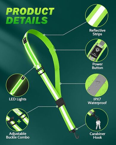 LED Reflective Belt Sash - 5 Lights Colors & 3 Light Modes High Visibility Night Safety Belt, Rechargeable Light Up Running Gear Adjustable Vest Straps for Runners Walkers Men Women in Kuwait