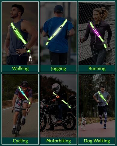 LED Reflective Belt Sash - 5 Lights Colors & 3 Light Modes High Visibility Night Safety Belt, Rechargeable Light Up Running Gear Adjustable Vest Straps for Runners Walkers Men Women in Kuwait