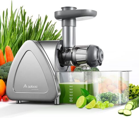 Cold Press Juicer, Aobosi Slow Masticating Juicer Machines with Reverse Function, Quiet Motor, High Juice Yield with Juice Jug & Brush for Cleaning, Gray in Saudi Arabia
