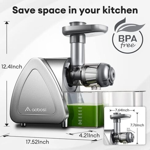 Cold Press Juicer, Aobosi Slow Masticating Juicer Machines with Reverse Function, Quiet Motor, High Juice Yield with Juice Jug & Brush for Cleaning, Gray in Saudi Arabia