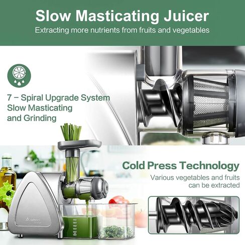 Cold Press Juicer, Aobosi Slow Masticating Juicer Machines with Reverse Function, Quiet Motor, High Juice Yield with Juice Jug & Brush for Cleaning, Gray in Saudi Arabia