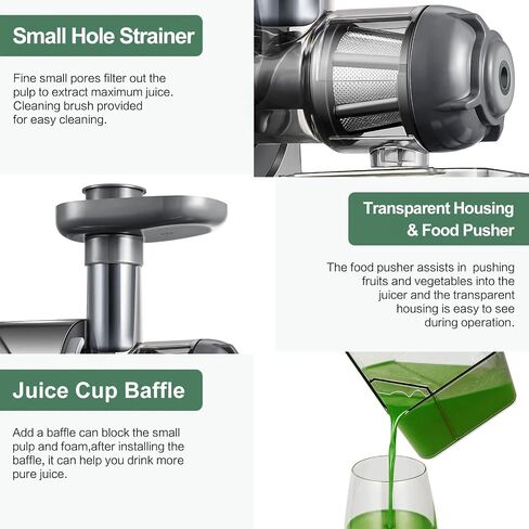Cold Press Juicer, Aobosi Slow Masticating Juicer Machines with Reverse Function, Quiet Motor, High Juice Yield with Juice Jug & Brush for Cleaning, Gray in Saudi Arabia