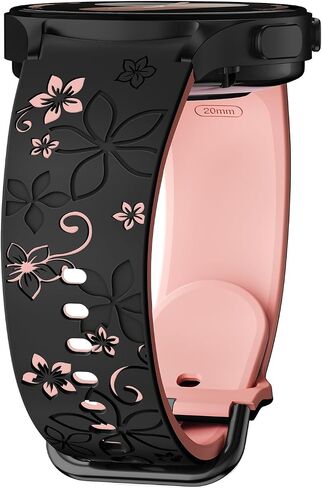 Flower Engraved Band for Samsung Galaxy Watch 7/6/5/4/FE 40mm 44mm/Galaxy Watch 6/4 classic Bands 47mm 43mm 46mm 42mm/Watch 5 pro 45mm Women,No Gap Silicone Cute Floral Strap Wristband Two-Tone Correa in Saudi Arabia