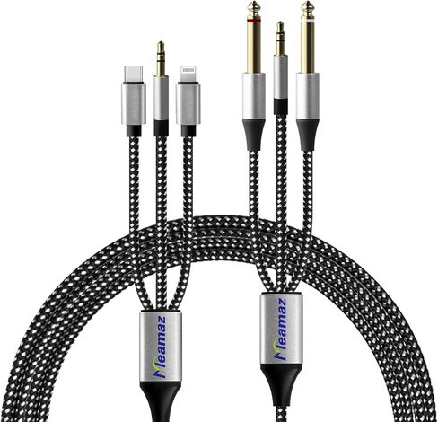 4.26ft MFI Lightning Lightning إلى 1/4 بوصة كابل محول الصوت ، ضمن 1/4 إلى USB C ، محول من 3.5 مم إلى 1/4 بوصة ، تشمل رقاقة DAC ، 3-in-1 Stereo 1/4 كابل سماعات الرأس (Lightning متناسق) in Kuwait