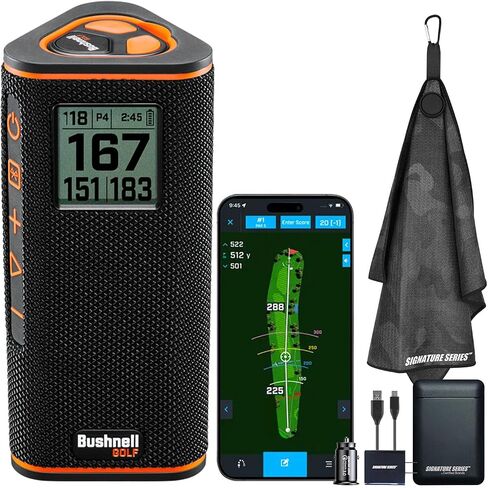Bushnell Golf Wingman View GPS Speaker | LCD Screen, Magnetic Mount, Music & Audible Distances for 36,000+ Courses, Wireless Remote, 36-Hole Battery, Hazard Info, Signature Series Power Bundle in Saudi Arabia