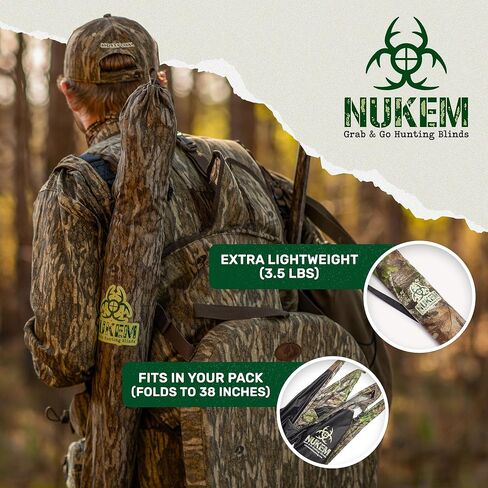 Nukem Grab & Go Hunting Ground Blind - Mossy Oak - Lightweight Stake-Free Pop Up Turkey & Deer Blind - Provides Maximum Concealment in Kuwait