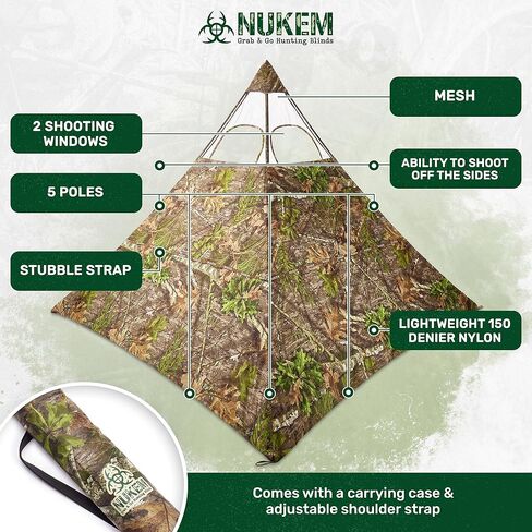 Nukem Grab & Go Hunting Ground Blind - Mossy Oak - Lightweight Stake-Free Pop Up Turkey & Deer Blind - Provides Maximum Concealment in Kuwait