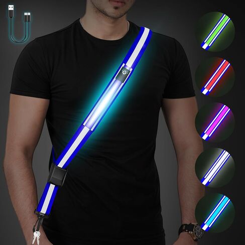 LED Reflective Belt Sash - 5 Lights Colors & 3 Light Modes High Visibility Night Safety Belt, Rechargeable Light Up Running Gear Adjustable Vest Straps for Runners Walkers Men Women in Kuwait