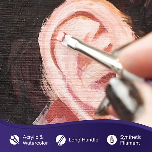 Silver Brush Limited 8801-6 Silver Silk 88 Flat Paintrush for Acrylic و Watercolor و Gouache و Leks و Hyes ، Size 6 ، Long Handle in Kuwait